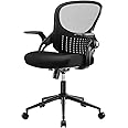 SMUG Office Computer Gaming Desk Chair, Ergonomic Mid-Back Mesh Rolling Work Swivel Chairs with Flip-up Arms, Comfortable Lumbar Support, Comfy Arms for Home, Bedroom, Study, Student, Adults, Black
