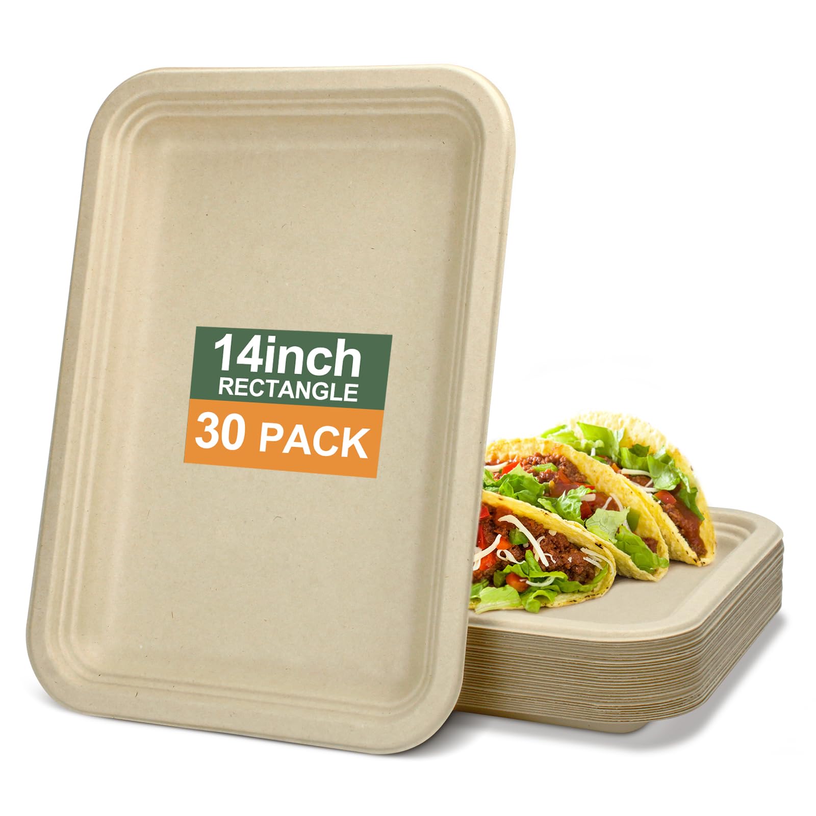 CVIUYO 30Pack 14 Inch Disposable Paper Plates, Heavy Duty Food Trays, 100% Biodegradable Compostable Large Plates for Crawfish, BBQ, Dessert, Party, Birthday