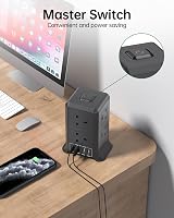 Kemelo Tower Extension Lead with USB Ports 3x USB-A 1x USB-C 8 Outlets 2M view 5