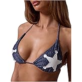 RoseSeek Women's Star Halter Bikini Top Tie Back Backless Swimsuit Tops Wireless Triangle Bra