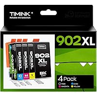 Timink 902XL Compatible Ink Cartridge Replacement for HP 902 XL-4 Pack (Black, Cyan, Magenta, Yellow) Works with Officejet Pr