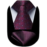 HISDERN Mens Ties Plaid Tie and Pocket Square Set Classic Woven Formal Checkered Neckties & Handkerchief Wedding Party