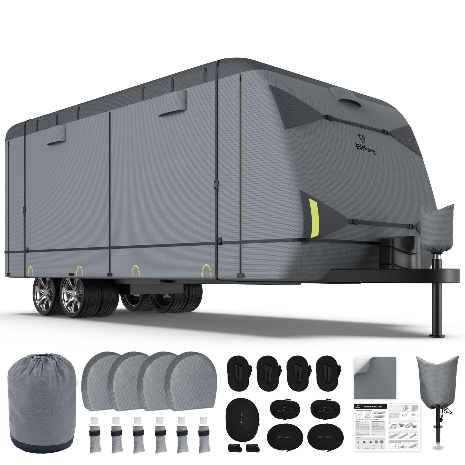 Photo 1 of RVMasking RV Cover, Heavy Duty 7 Layers Travel Trailer Cover with 4 Tire Covers for 22'1"-24', Windproof Rip-Stop Anti-UV Camper Cover, Dark Gray