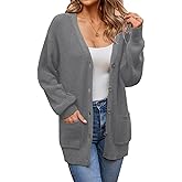 QUALFORT Women's 100% Cotton Cardigans for Women Lantern Sleeve Oversized Sweater with Pockets Womens Fall Cardigans 2026