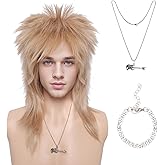 Gvhntk 70s 80s Mullet Wig Halloween Costumes Party Wig Long Blonde Glam Punk Rock Heavy Metal Rocker Cosplay Wigs Disco Rocking Unisex 1980s Fancy Party Accessory