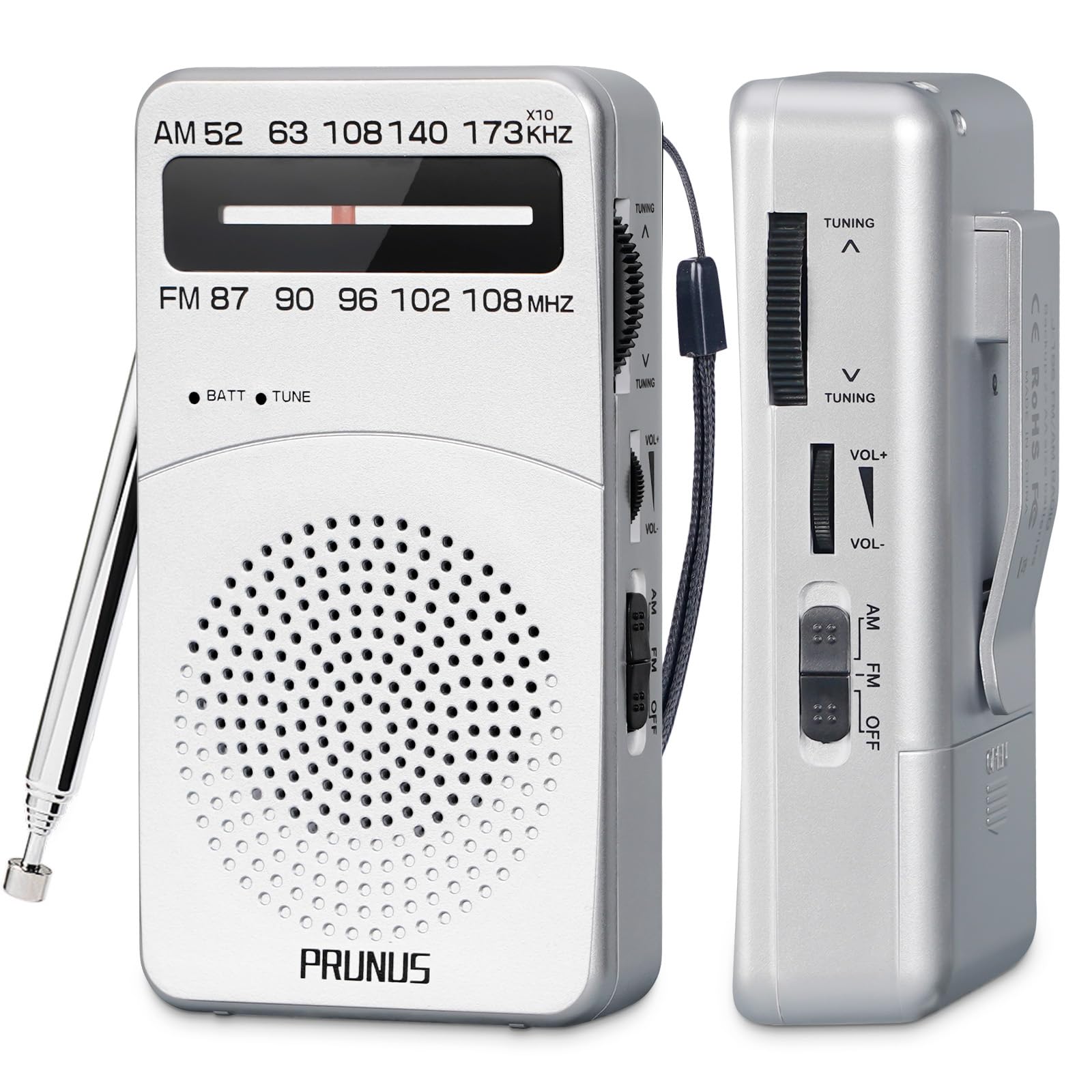 Photo 1 of PRUNUS J-166 Portable Radio AM FM, Battery Operated Radio with Tuning Light, Back Clip, Excellent Reception, AM FM Radios Portable, Transistor Radios