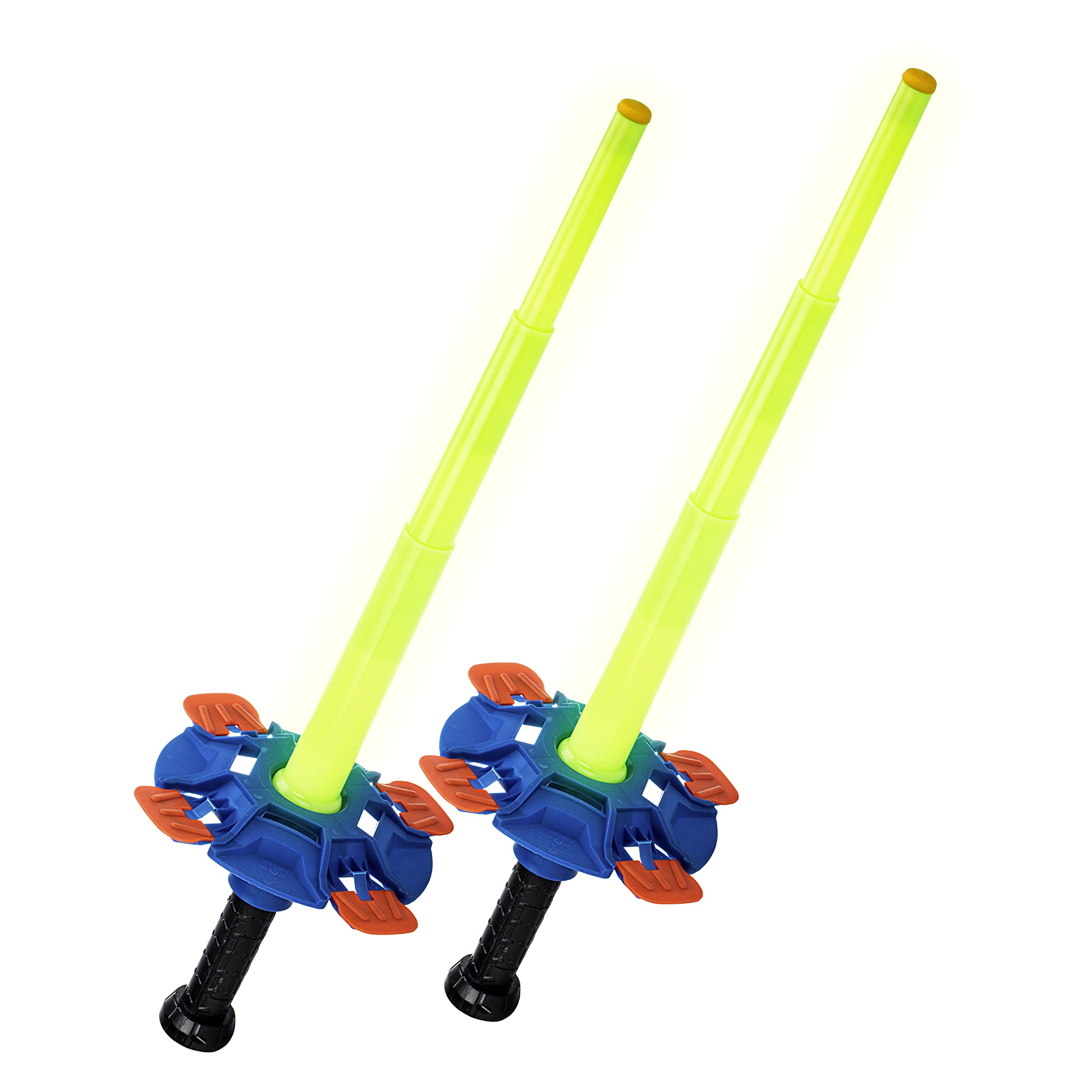 Nerf Duel Swords Set - Retractable Swords with Glow in the Dark Feature - Integrated Knockdown Targets - Kids Fencing Game, Green, Blue, Orange