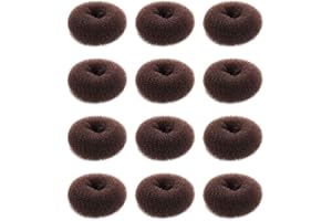 SQULIGT Hair Donut Set - 12 Pcs Crown Shapers for Short and Thin Hair, Kids Girls Women (Size S/ 2.3 Inch, Dark Brown)