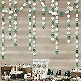 Cheerland Sage Green Garland Dusty Mint Blue White Circle Polka Dots Streamer Hanging Party Decorations for Kids Birthday Baby Shower Engagement Graduations Wedding Bridal Party Supplies 4pcs