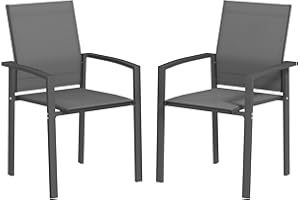 Outsunny Patio Chairs Set of 2, Stackable Outdoor Patio Dining Chairs with Breathable Mesh Seat and Backrest, Armrests, Steel