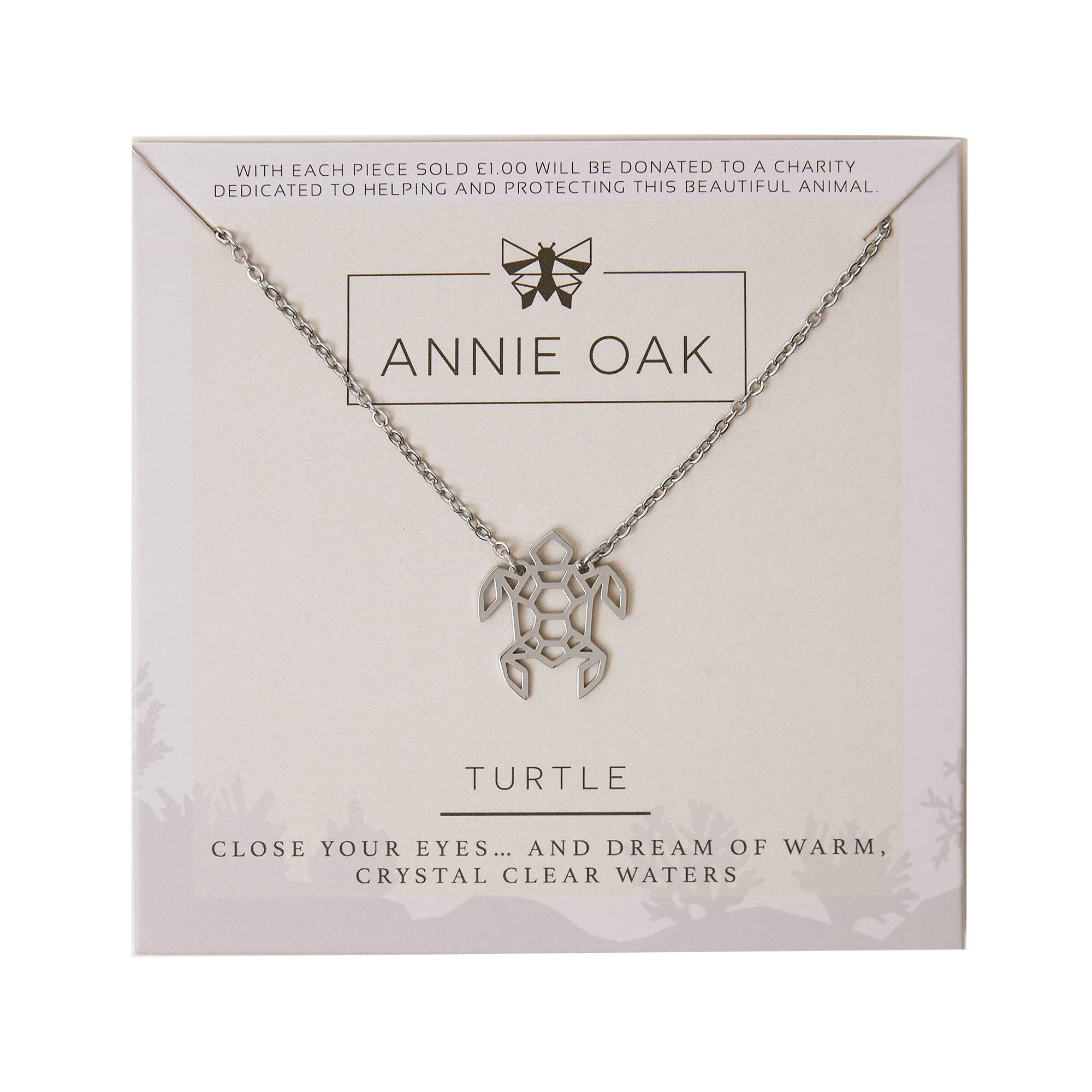Annie Oak Womens 316L Stainless Steel 925 Silver Geometric Turtle Princess Length Necklace