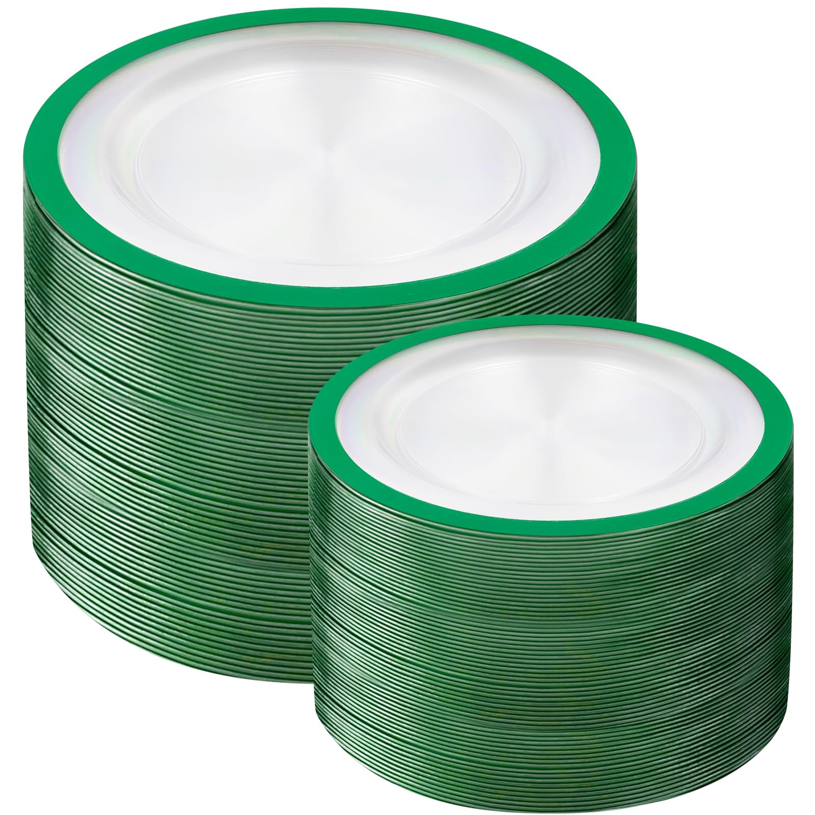 Photo 1 of U-QE 200PCS Green Plastic Plates for Party - Clear and Green Plates Disposable Heavy Duty- Include 100 10" Dinner and 100 7" Dessert Platos, Perfect for Party, Wedding & Spring