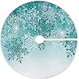 ALAZA Christmas Tree Skirt Decoration,Small Mini Tree Skirt Ornament 35.4 Inch with Silver Winter Teal Turquoise Snowflakes Christmas for Christmas Party Holiday Home Decorations