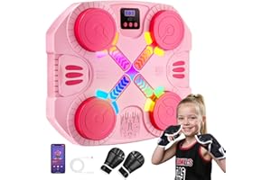 ESNOWLEE Music Boxing Machine for Kids, Wall-Mounted Bluetooth Punching Toy with Lights & Sound, Boxing Mchine with Gloves, Gift for Boys & Girls Ages 3 4 5 6 7 8 9 10 11 12+ Years Old (Pink)