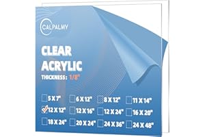CALPALMY (2-Pack) 12 x 12” Clear Acrylic Sheet Plexiglass – 1/8” Thick; Use for Craft Projects, Signs, Display Cases and More; Cut with Cricut, Engraver, Saw or Hand Tools – No Knives