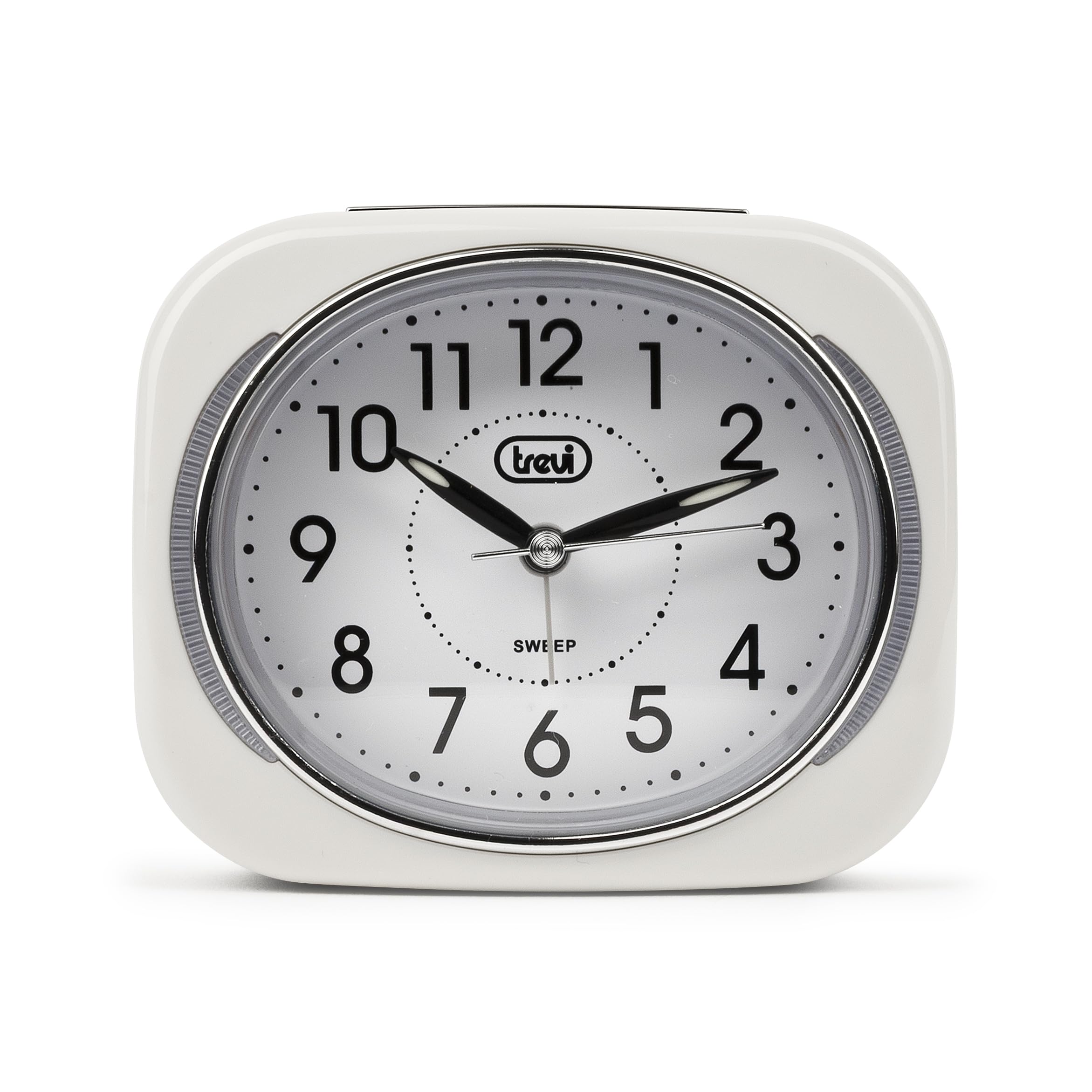 Trevi Retro Bedside/Travel Alarm Clock with LED Backlight and Silent Sweep Second Hand, Plastic, White