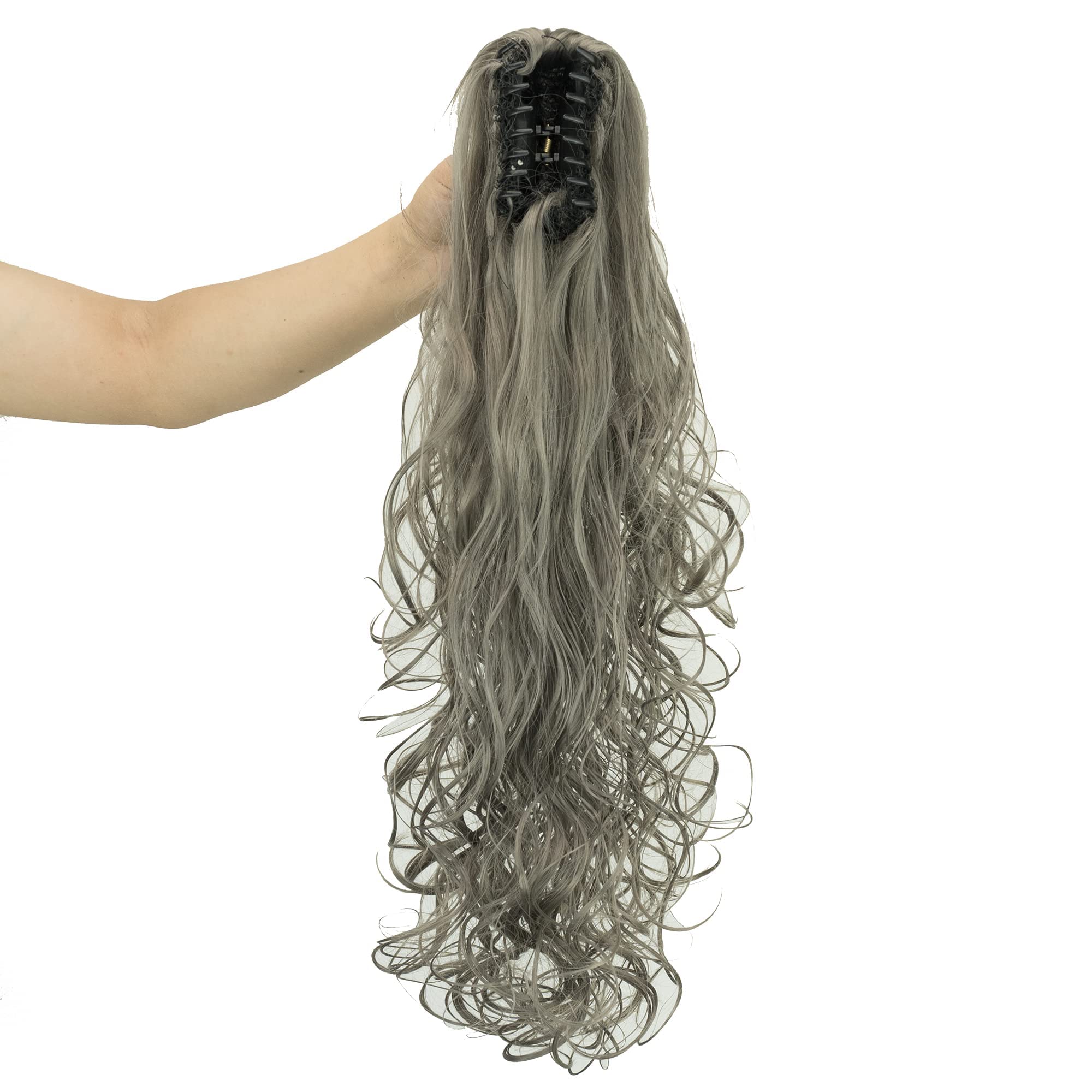 IMISSU Thick Mess Curly Jaw Claw Ponytail Hair Pieces Extensions Pony Tail Clip in Hairpiece 24 Inches (Dark Gray)
