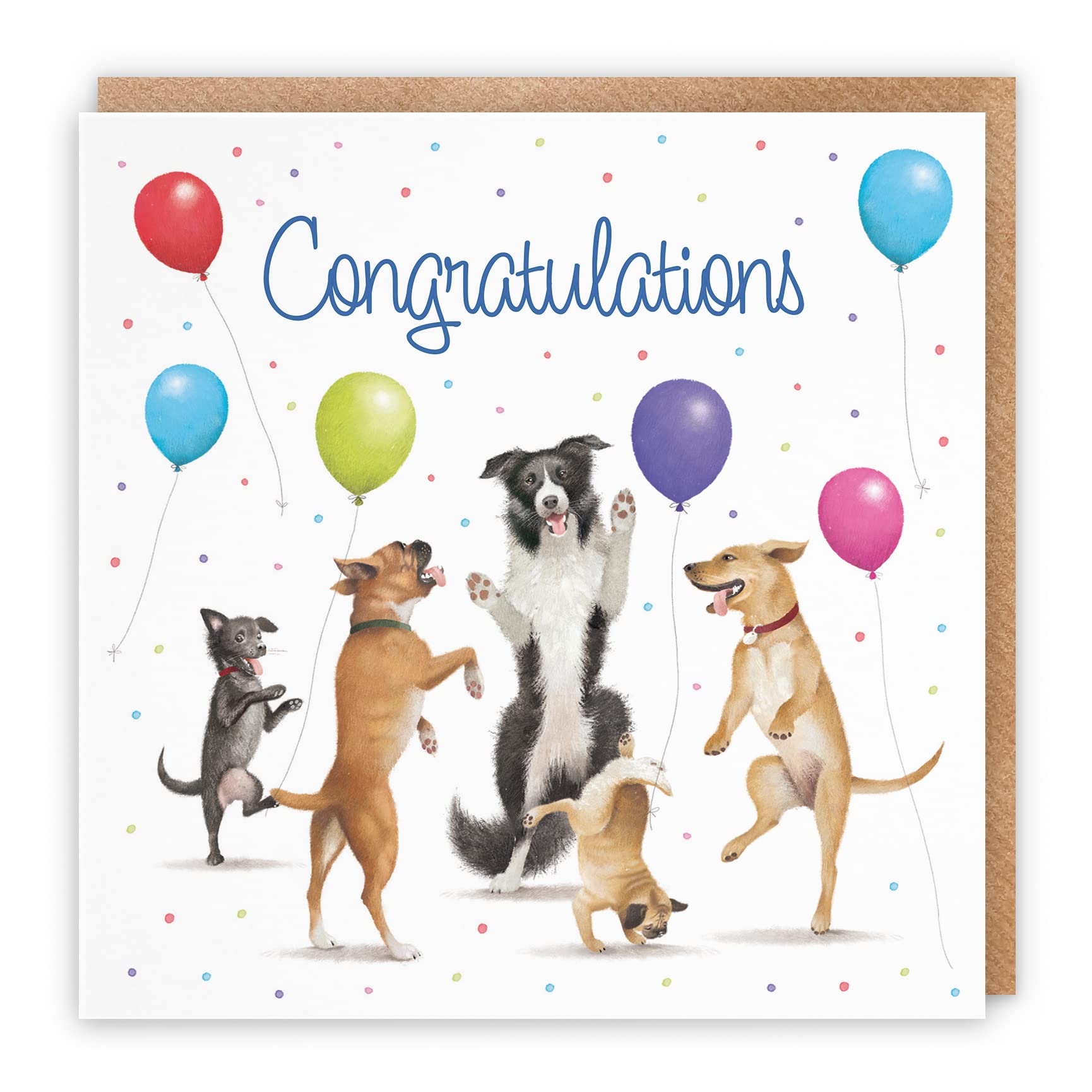 Hunts England Congratulations Card For Him Or Her - Dancing Dogs - Congratulations Card For Men, Women, Children, Engagement, New Job, Exams, Driving Test, etc. - Milo's Gallery Collection