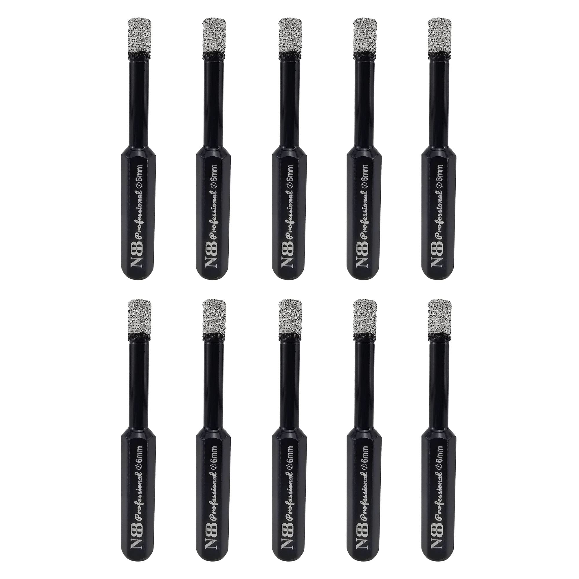 NBB Brazed Diamond Drill Bits with hex shank, for Dry drilling on hard Porcelain, Ceramic, Tile, Granite, Marble, extra longer life in wet drilling, used on cord or cordless pistol drill (6mm x10pcs)