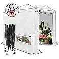 EAGLE PEAK 8x6 Portable Walk-in Greenhouse, Pop-up Indoor Outdoor Garden Green House, Zippered Doors and Windows, Heavy Duty Woven PE Top, White