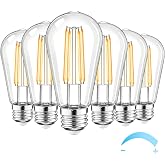 Vintage LED Edison Light Bulbs, 4000K 6 Pack Dimmable Shatterproof E26 | 6W = 60W Eq,Neutral white 600LM High Brightness, LED Filament Bulbs Decorative Light for Farmhouse, Bedroom, Living Room