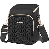 MOSISO Camera Bag, Small Dual Access Crossbody Shoulder Bag for Mirrorless/Digital Cameras, Wheat Ear Quilted Padded Camera Case with Rain Cover, Photography Purse for Canon/Nikon/Sony, Black