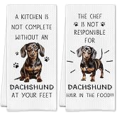 SereneHanctuary Funny Dachshund Kitchen Towels, Weiner Dog Gifts for Women Men Dish Tea Towels, Gifts for Dachshund Lovers Decorative Hand Towel for Kitchen, 16x24 Inch Set of 2