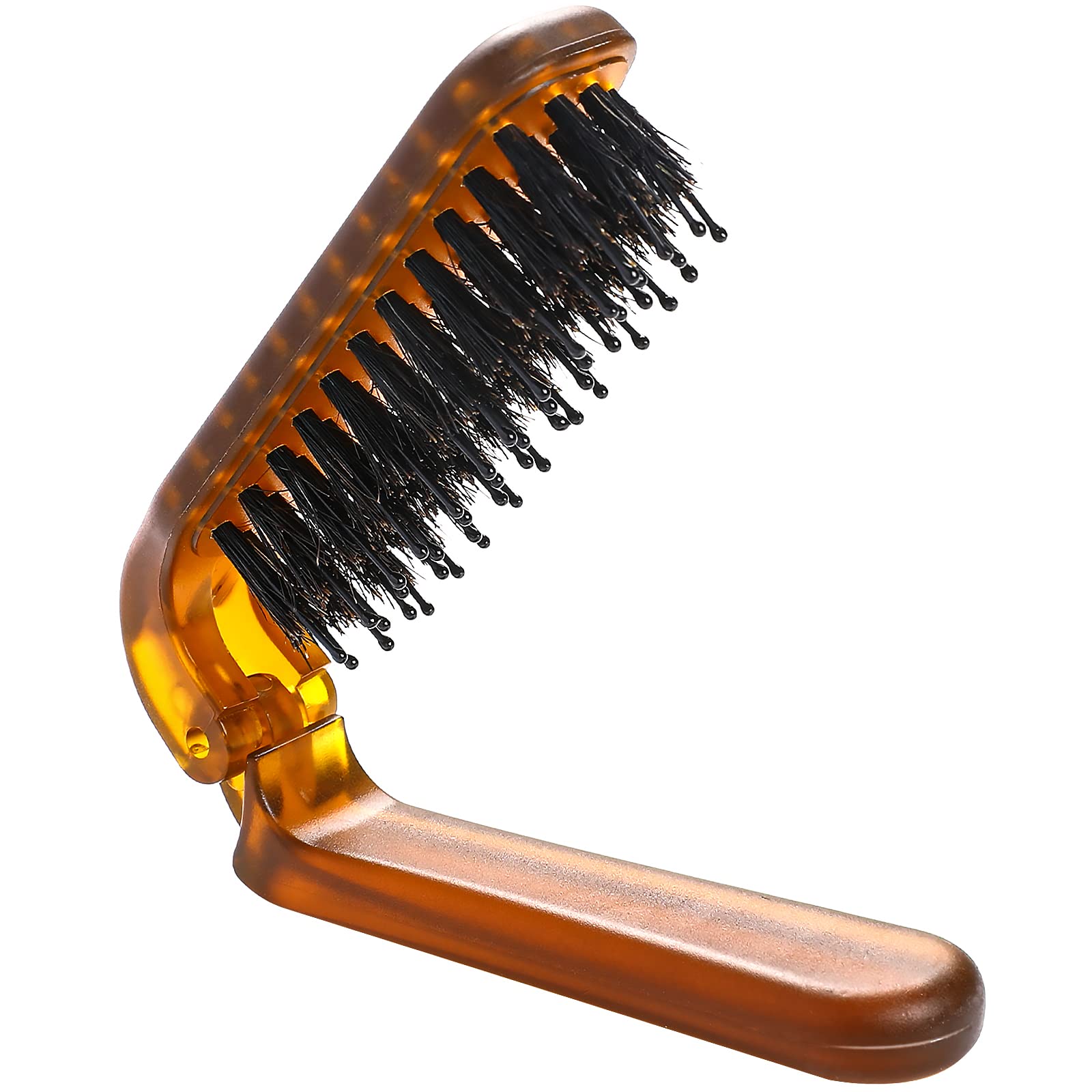 Foldable Boar Bristle Hair Brush, Compact Travel Hair Comb, Pocket Size - Rectangular Folding Brush for Women