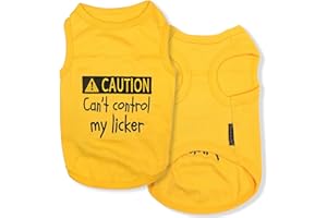 Parisian Pet Dog T-Shirt - Embroidered ' Caution Can’t Control My Licker ' Dog Tee Shirt - 100% Cotton, Dog Clothes - Sleeveless Pet Vest - Yellow Dog Shirt for Large Dogs - XL