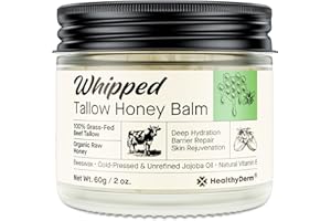 Whipped Beef Tallow Honey Balm – Moisturizer with 100% Grass-Fed Tallow, Raw Honey & Jojoba Oil for Mature, Dry Skin, Face & 