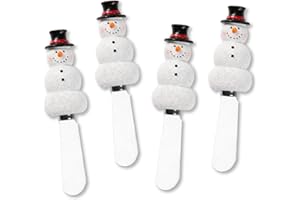 Supreme Housewares Cheese and Butter Spreader Knives Christmas Decor 4-Piece Hand Painted Resin Handle with Stainless Steel Blade Multipurpose Cheese Spreader set (Snowman with Black Hat)