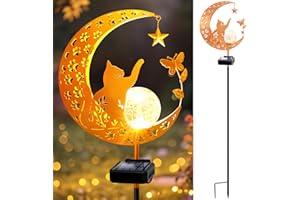 ZNYCYE Solar Lights Outdoor Decorative Moon Cat Butterfly Solar Stake Lights Birthday Gifts for Women mom Grandma, Garden Decor Waterproof for Walkway, Yard, Lawn, Patio (Warm White)