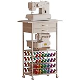 NinPeen Rolling Sewing Machine Table with 2 Fabric Drawers for Home Craft | Craft Table on Wheel with Spools Thread Holder,Small embroidery table for Embroidery Machine with Shelves for Small Spaces