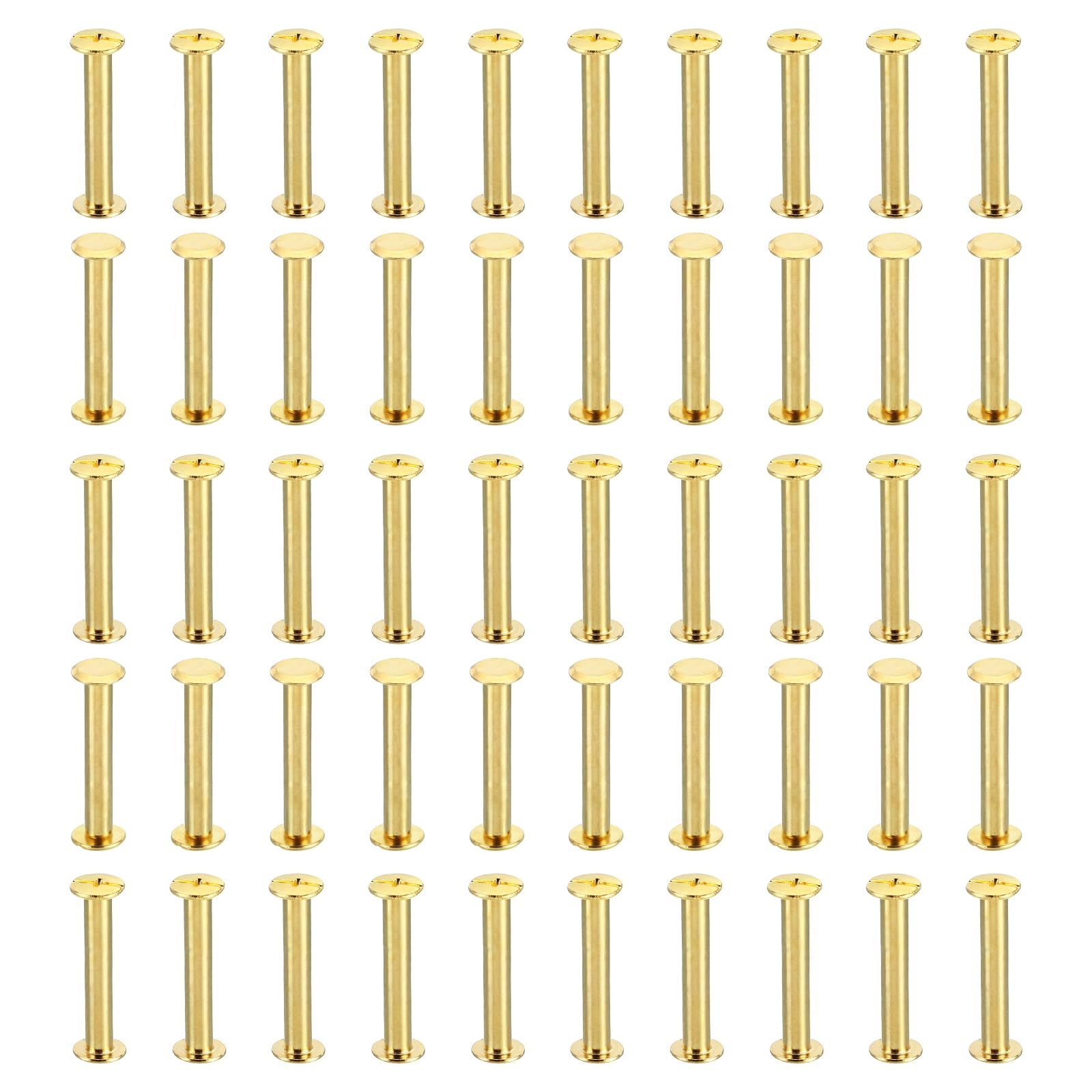 PATIKIL 50 Sets Chicago Screws, M5x30mm Chicago Screws Phillips Binding Post Screw Bolts Leather Rivets Brass Fasteners Connectors Steel for Leather Belt Scrapbook Photo Albums, Golden