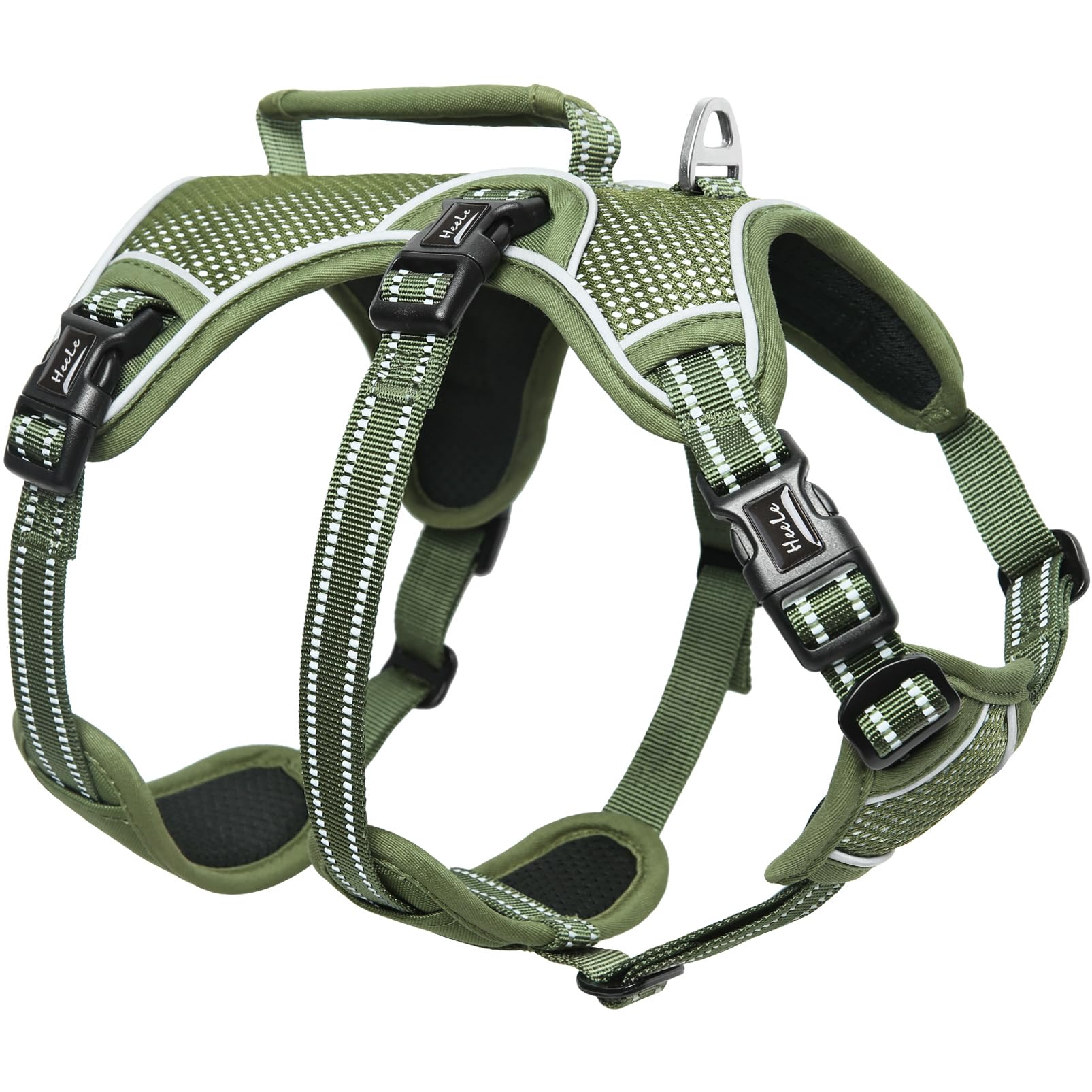 HEELE Dog Harness Escape Proof, Release on Neck, No Pull Reflective Adjustable Vest with Durable Handle, Dog Harness for Outdoor Training Walking, Harness for Small/Active Dogs, Green, S
