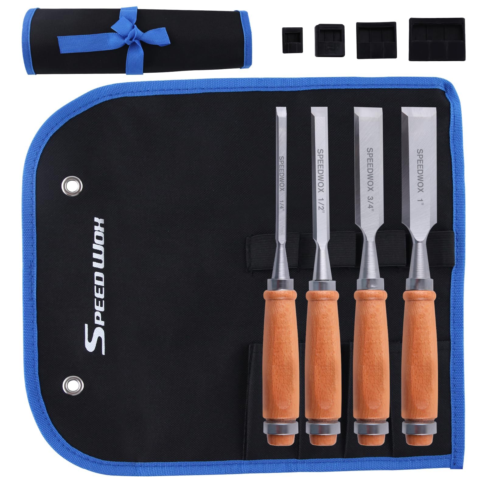 SPEEDWOX 4 Piece Wood Chisel Sets Professional Wood Chisel Set for Woodworking Tools Set Wood Tools Chisel Set Woodworking Wood Chisels for Woodworking 1/4"(6 mm), 1/2"(13 mm), 3/4"(19 mm), 1"(25 mm)