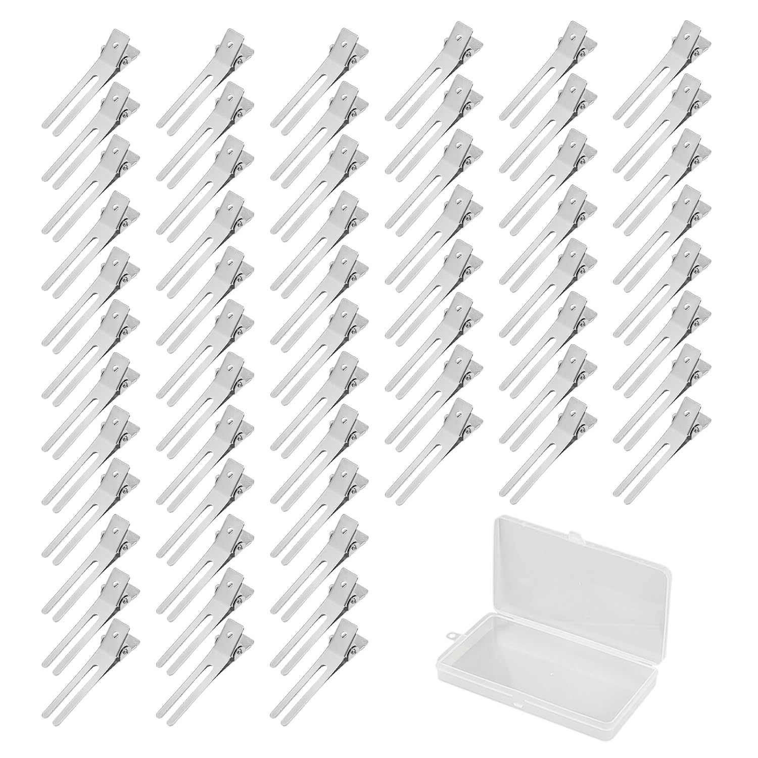 60 Pieces Double Prong Hair Clips With 1 Piece Storage Box, Curling Clips, Metal Duckbill Hair Clips, Alligator Clip Hair Clips For Hairdressing, Salon, Makeup (Silver)