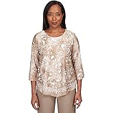 Alfred Dunner Women's Paisley Jacquard Pointed Hem Top Size S Latte