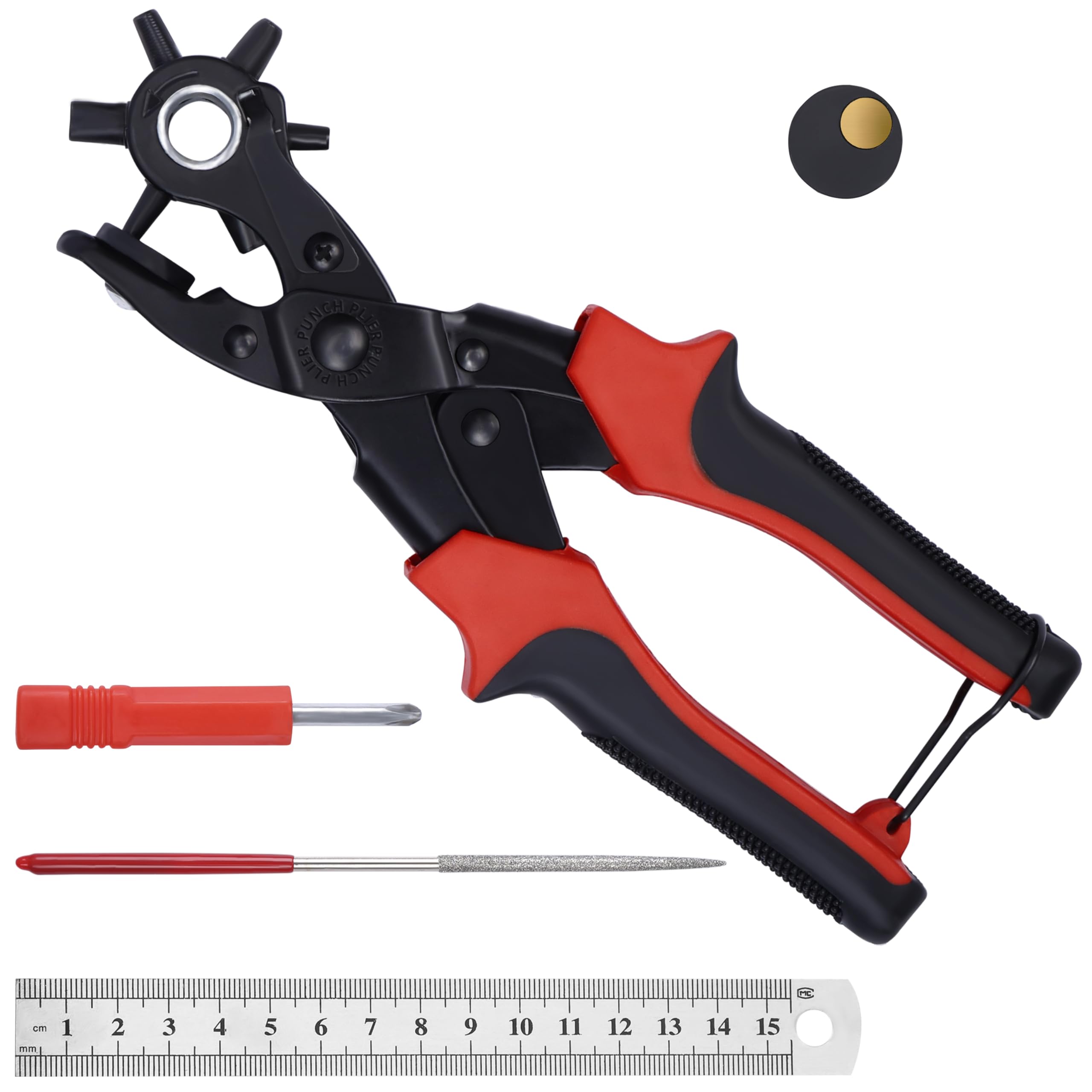 Kurtzy Leather Hole Punch - 6 Different Sizes - Heavy Duty Revolving Plier Tool Set for Belt Punching, Watch Bands, Shoes, Saddles & DIY Craft Projects - Punch Leather, Fabric, Rubber & Card