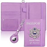Cnycmy Passport Holder with Airtag,Passport-Wallet-Holder for Women, RFID Passport Holder with Slot Waterproof, PU Leather Travel Passport Case (purple1)