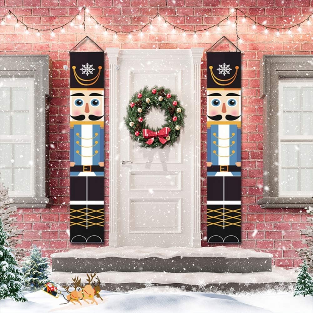 Nutcrackers - Jlong Porch Sign Christmas Door Sign, Christmas Nutcracker Hanging Banners Life Size Soldier Model Nutcracker for Front Door Fireplace Garden Indoor Outdoor Kids Party