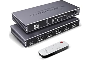 HDMI Splitter 4K 240Hz HDMI Switcher 4 in 1 Out - 8K60Hz 4K240Hz Switch with Remote HDR10+ HDMI2.1 3D CEC HDR HDCP2.3, Add Ex