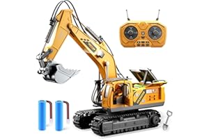 Jiakora 12 Channel Remote Control Excavator, Construction Toys with Metal Shovel, Realistic Lights & Sounds, Includes 2 Batteries, Toys for 3 4 5 6 7 8 9 10 11 12 Year Old Boys, Birthday Gift