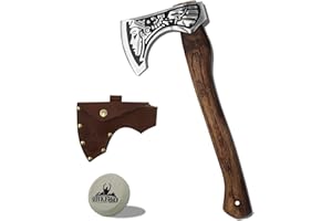 THKFWD The Megami - Camping Axe and Hatchet - 14.8" Viking Axe with Sheath, Forged Carving Axe Survival Hatchet for Chopping Camping Survival