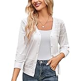 GRACE KARIN Women's 2025 Cropped Cardigan 3/4 Sleeve Lightweight Crochet Shrug Hollowed-Out Knit Sweater Tops