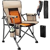 Heated Camping Chair with 20,000 mAh Battery, Loog-Lasting for 500 Mins, Fully Padded Heated Camp Chairs, Heavy Duty Folding Chairs Supports 500 lbs for Winter Camping, Picnics, Tailgating, RV Travel