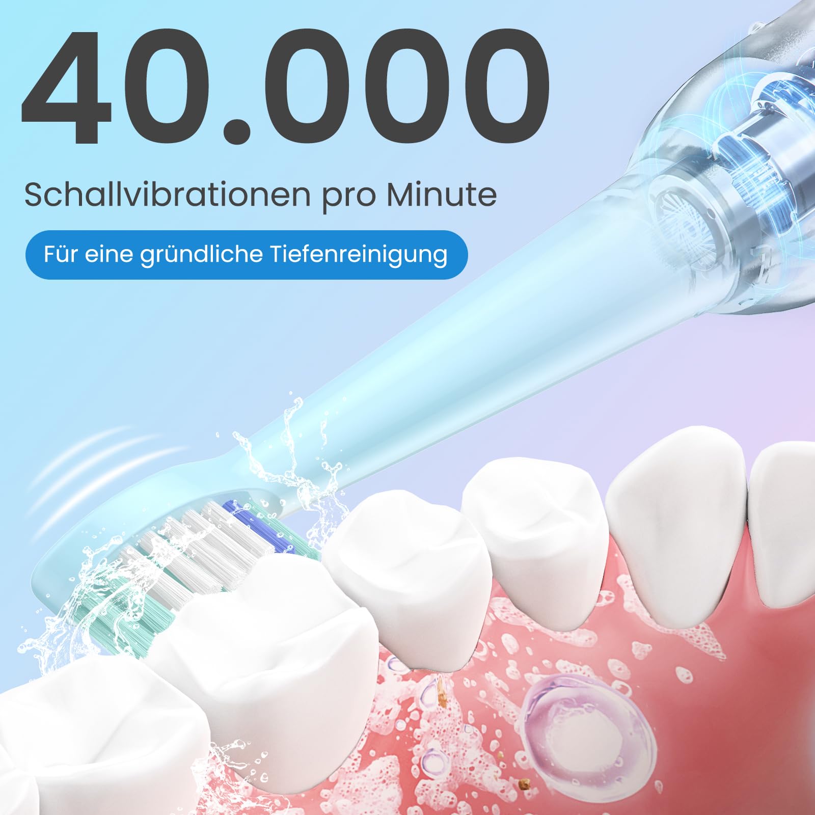 YUNCHI C2 Elektrische Zahnbürste mit 40000 VPM, Schallzahnbürste für Erwachsene, USB-C Ladung, 55 Tage Akkulaufzeit, 5 Putzmodi, 2-Min-Timer, 8 Bürstenköpfen, Reiseetui, Rosa und Hellblau Verlauf 2