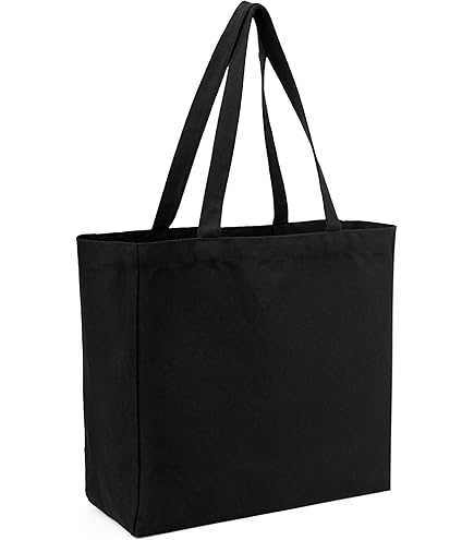 Bolsa De Playa De Yute Reutilizable – Bolso De Mano Con Asas, Gran Capacidad Y Ligera Para Ir A La Playa O La Compra (Negro)