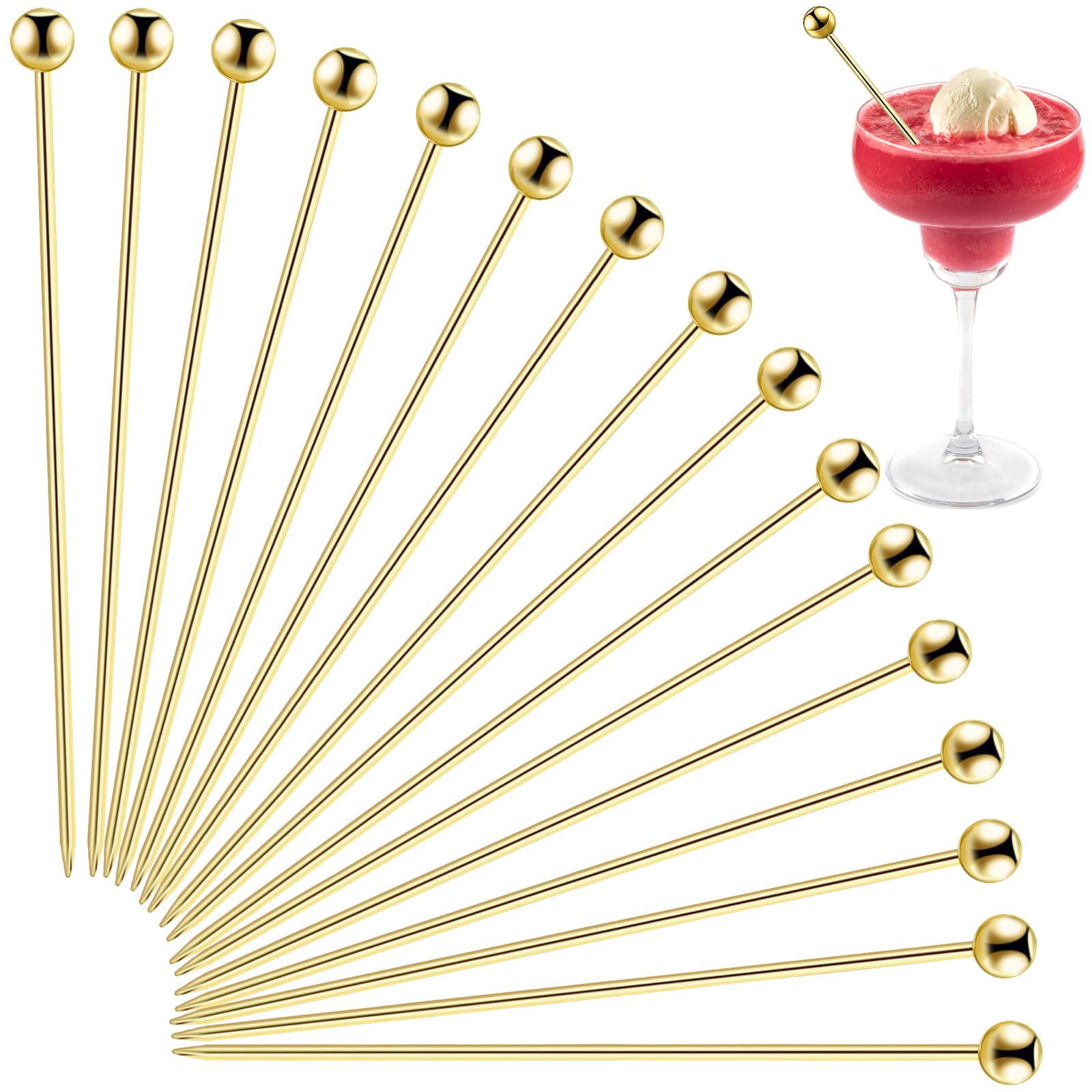 Photo 1 of 20Pcs Cocktail Picks Stainless Steel, 4.3 Inch Reusable Metal Cocktail Skewers Olive Martini Pick, for Appetizers Bloody Mary Drink Decor, Gold