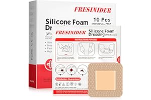 FRESINIDER Silicone Foam Dressing with Adhesive Border – Wound Dressing Bandage – Silicone Foam Pad – Pack of 10 – 2 x 2 Inches Large Waterproof Bandages – Self Adhesive Wound Care and Dressings